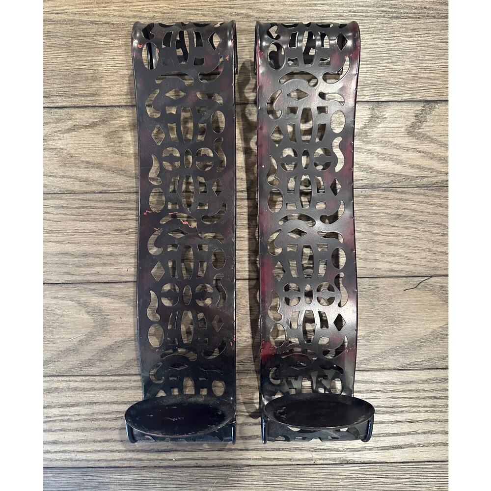 Distressed Brown Metal Sconce Wall Candle Holders Set Of 2